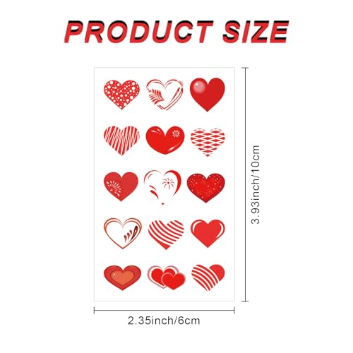 180 PCS Valentines Love Hearts Temporary Tattoos, Red Fake Tattoo Stickers for Kids Girls Women Face Body Valentine's Day Party Decorations Supplies