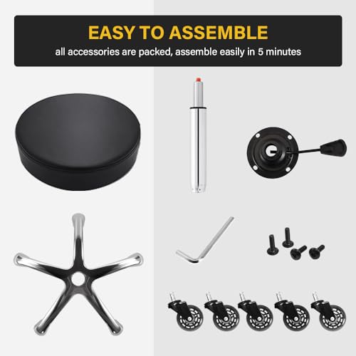 Heavy Duty Rolling Stool with Wheels Hydraulic Swivel Adjustable Rolling Chair Ergonomic Thick Leather Seat Stool Chair for Kitchen Drafting Lab Office Salon Message Stool ? Black