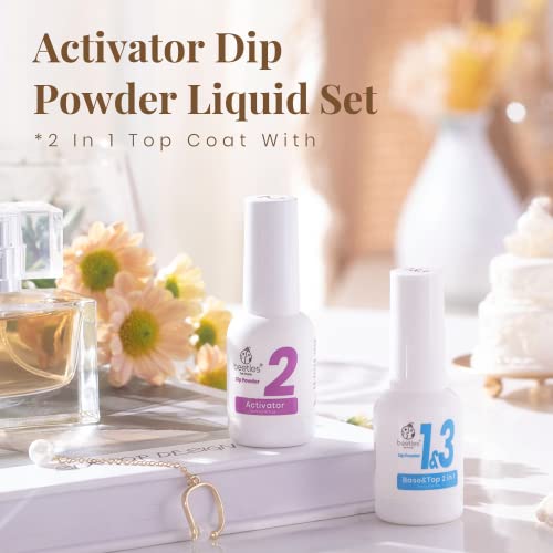 Beetles Dip Powder Liquid Set - 2 In 1 Dip Base & Top Coat and Activator, Dip Nail Liquid Set for Dipping Powders French Nail Design Dip Nail Kit, 0.51 fl.oz/Bot