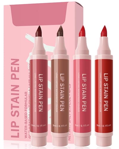 LYSdefeu 4Pcs Hydrating Matte Lip Tint Pen Set - Waterproof Lip Liner & Stain Kit for Women & Girls