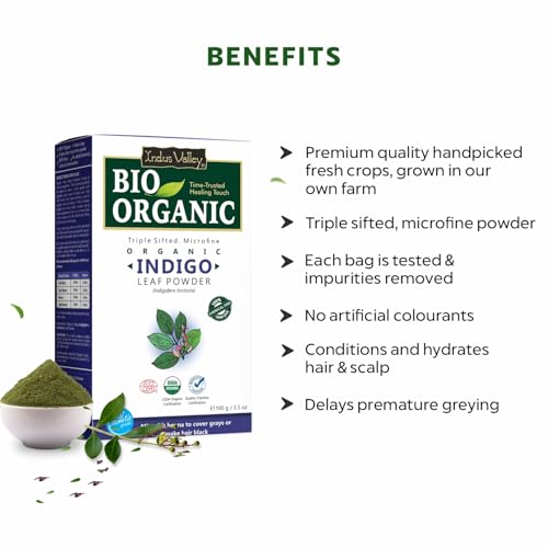 Indus Valley Organic Indigo Powder for Natural Hair Dye - 3.5 oz