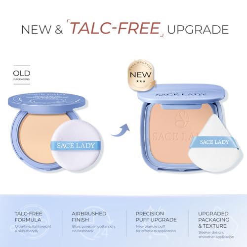 SACE LADY Face Powder Waterproof Setting Makeup, Oil Control Pressed Powder Compact for Women, Blurring Pores Matte Long Lasting Up to 24 Hours, Talc-Free and Cruelty-Free (#02 Neutral, 0.35Oz)