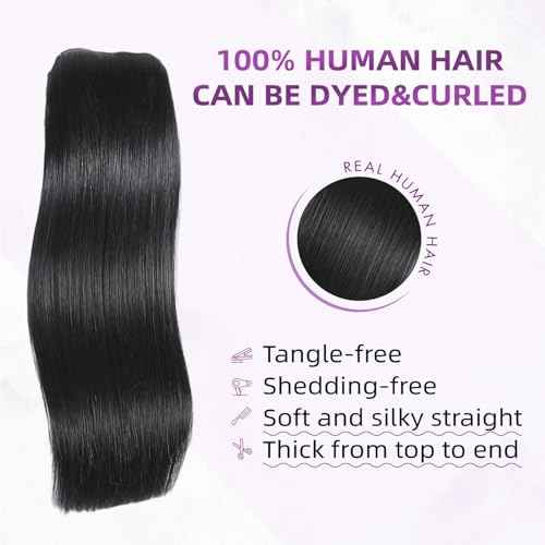 Clip in Hair Extensions Real Human Hair,100% Seamless Remy Human Hair Straight,Clip Extensions for Women, 8pcs Per Set with Double Weft,1B Natural Black,18inch 100g/3.5oz