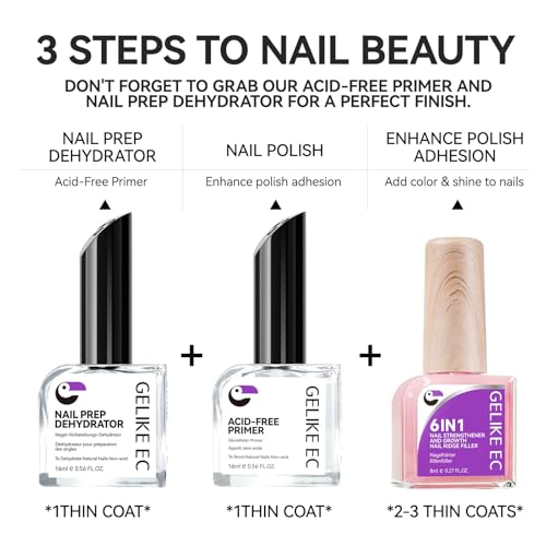 Gelike EC 6-in-1 Nail Hardener & Strengthener Treatment for Weak Nails