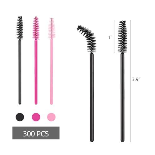 300 Disposable Mascara Wands Eyelash Brush Spoolies Kit