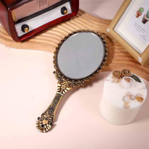 2 Pack Vintage Hand Mirrors with Ergonomic Handle - Black & Antique Gold