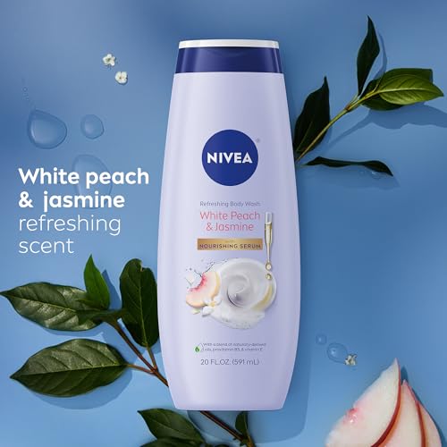 NIVEA Refreshing Basil and White Tea Scented Body Wash (20 Fl Oz) + NIVEA Refreshing White Peach and Jasmine Scented Body Wash (20 Fl Oz) with Nourishing Serum