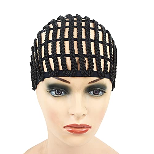 YANTAISIYU 1Pc Black Wig Cap Braided Cap Crochet Wig Cap Adjustable Elastic Band and Hair Clips Weaving Wig Caps for Wig Making