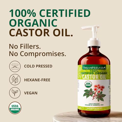 RejuveNaturals Organic Castor Oil 16oz Cold Pressed Unscented USDA Certified Organic