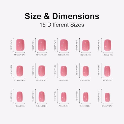 Jellyqueen A22-02-03 Short Square Press-On Nails 360 pcs with 12 Colors & Tools