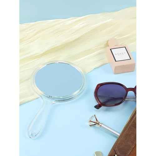 Hand Mirror, Double-Sided 1X/5X Magnifying Mirror with Handle, Acrylic, 8.3" L x 4.5" W, Clear, Pack of 1
