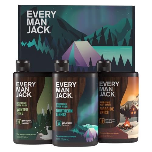 Every Man Jack Men's Body Wash Gift Set - 3 Invigorating Winter Scents - Deeply Cleans, Hydrates with Naturally Derived Ingredients - 13.5 oz (3 pack)