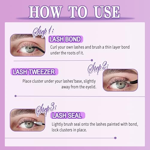 Lash Clusters 200D Long Lash Clusters Thick Volume Lashes Clusters 12-22mm Eyelash Clusters D Curly Cluster DIY at Home Wispy Individual Lashes for Beginners Eyelash Extension by FOINEMYED
