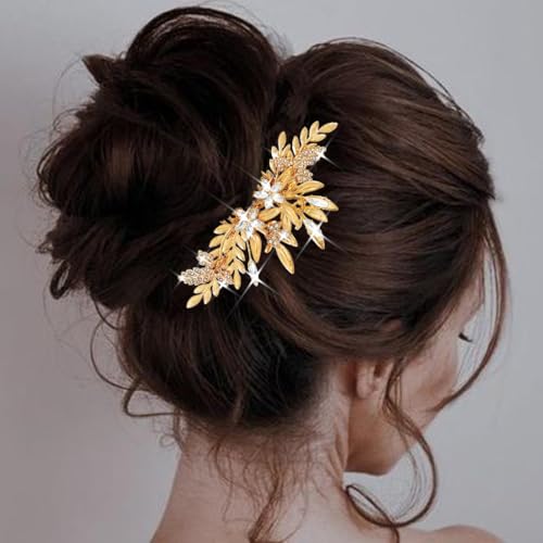 Gold Leaf Wedding Hair Comb with Crystals
