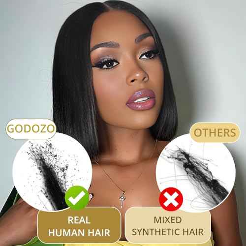 9x6 Bob Wig Human Hair Glueless Wigs Human Hair Pre Plucked Pre Cut HD Lace Front Glueless Wigs Human Hair 200% Density Short Straight Bob Wigs for Black Women 12 inch