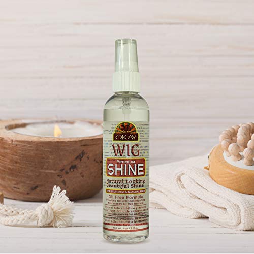 OKAY Pure Naturals Premium Wig Shine - Oil Free Wig Shine Spray for Synthetic & Human Hair Wigs, Spritz for Women & Men to Detangle & Moisturize, Silk Gloss for Styling - 4 fl oz (Pack of 1)