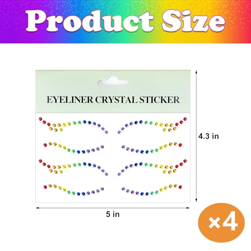 Rainbow Face Gems Stickers, 4 Sets Self-Adhesive Eye Jewels
