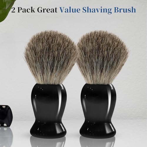 2Pack Badger Hair Shaving Brush - Professional Fast Lather Shaving Cream Brush for Sensitive Skin, Luxury Shave Brush for Men Gift