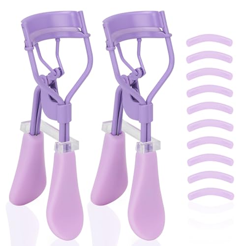 Eyelash Curler with Pads, Lash Curler 2 Pcs with 10 Extra Silicone Replacement Pads, Comfortable Grip for Effortless Curling ? Eyelashes for The Perfect Eye Contour (Hyacinth Purple)