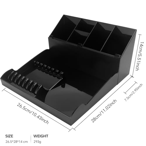 Professional Hair Stylist Storage Box, Black ABS Plastic, Multi-Compartment Organizer with Clipper Holders, Salon Tools Tray Case for Barber Accessories