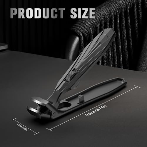 FERYES Curved Head Toe Nail Clippers for Thick Nails for Seniors - Ergonomic Senior-Friendly Finger Nail Clippers with Catcher, Sharp Toenail Clipper for Thick Toenails with Safety Locker (Black)