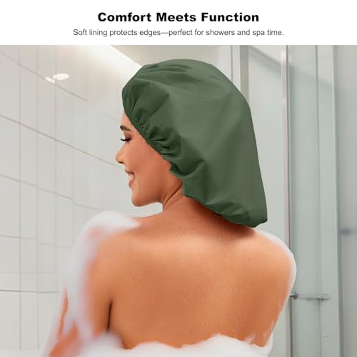 Reusable Waterproof Shower Caps for Women, 2-Pack with Elastic Band