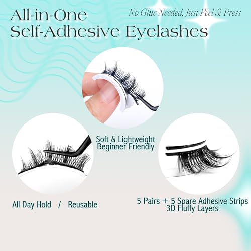 BEPHOLAN Self-Adhesive Manga Eyelashes 5 Pairs - No Glue Needed