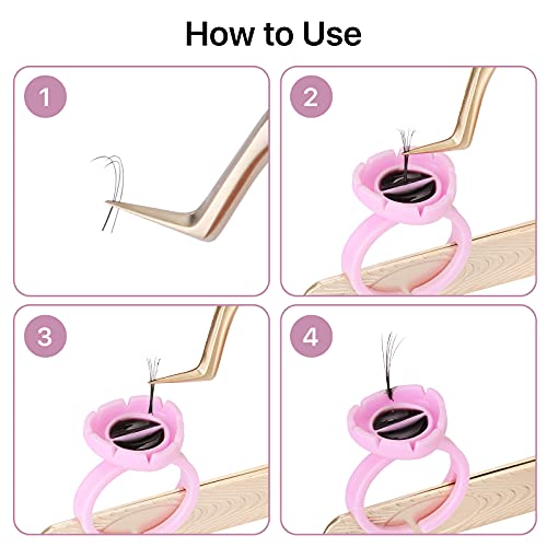 Pretty memory 100 Pcs Glue Rings for Eyelash Extensions, Can Fasten to Tweezers, Easy Fanning Glue Holder for Volume Lashes, Disposable Lash Glue Rings Eyelash Extension Supplies (Pink)