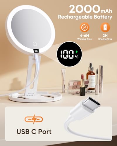 Rechargeable LED Travel Makeup Mirror with 20X/1X Magnification & Light