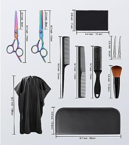 11Pc Professional Hair Cutting Scissors Kit with Comb & Cape