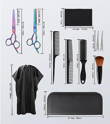 Hair Cutting Scissors Kits,11Pcs Professional Haircut Scissors Kit with Comb,Clips,Cape,New Craftsmanship Stainless Steel Hairdressing Thinning Shears Set for Barber,Salon,Home,Men,Women