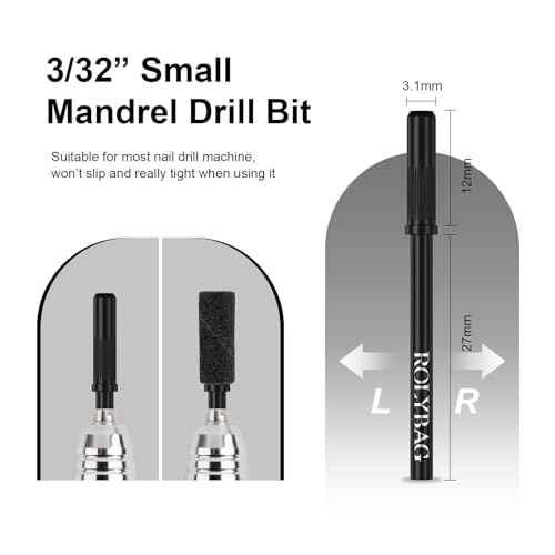 Rolybag 100pcs Small Sanding Bands Nail Drill Bits 180 Fine Grit Nail File Sanding Bands with 3.1mm Mandrel Bit for Acrylic Nails Gel Removing Shaping Professional Manicures and Pedicure,Black
