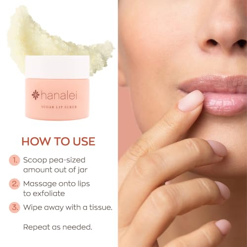Hanalei Vegan Sugar Lip Scrub - Hawaiian Cane Sugar Exfoliator, 22g - Lip Treatment & Moisturizer