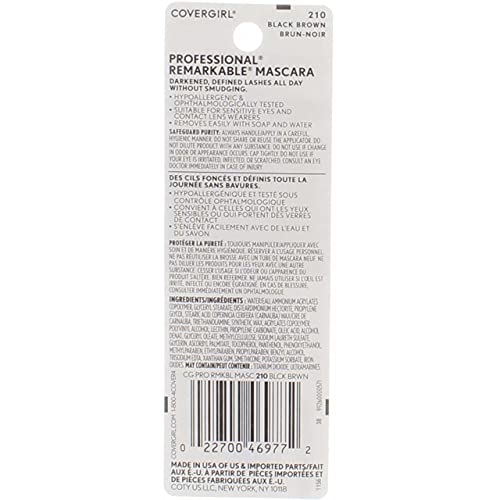 COVERGIRL Professional Remarkable Washable Mascara, Black Brown [210] 0.30 oz (Pack of 6)