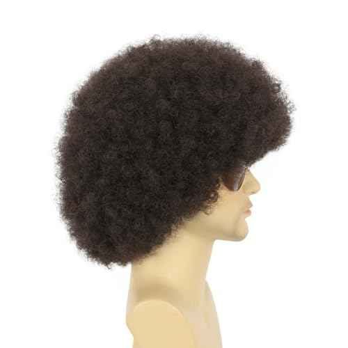 karlery Adult Men Women Afro 70s 80s Curly Dark Brown Wig Rocker Party Wig California Halloween Costume Wig