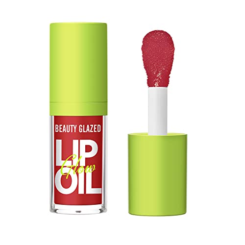 Beauty Glazed Lip Oil with Big Brush - Hydrating Vegan Gloss, Non-Sticky