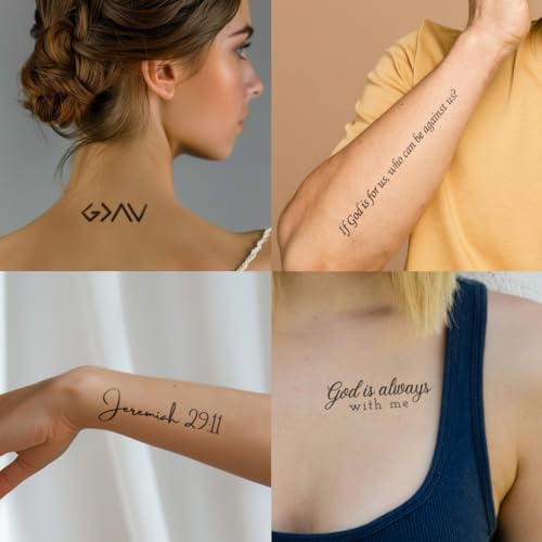 One Grace Strength in God Christian Temporary Tattoos - Inspirational Scriptures Selections - Christian Motivational Bible Verse Words and Cross Tattoos