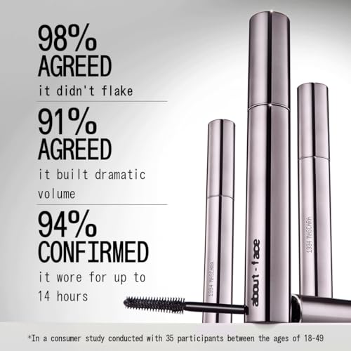 about-face Volumizing Mascara ? Jet Black | Clean, Vegan, Cruelty-Free | Amplifies, Lengthens & Lifts Lashes | Smudge-Proof, Flake-Free Formula | 0.43 oz