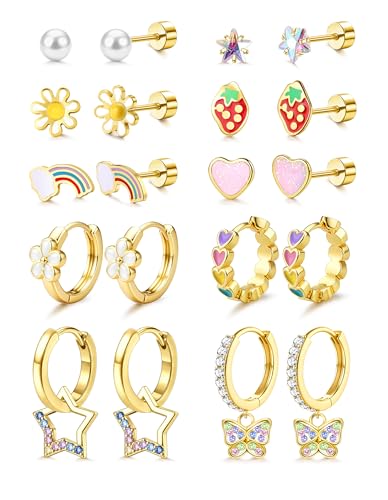 LOLIAS Hypoallergenic Flat Back Earrings 10 Pairs Set