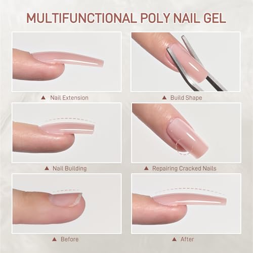 GAOY Poly Gel Nail Extension Kit with UV Light - 14 Colors Starter Kit