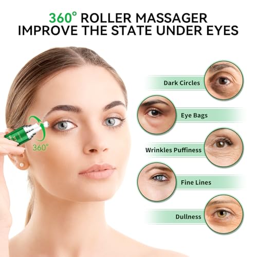 Caffeine & Retinol Eye Cream with 360¡Æ Roller - Hydrating & Anti-Aging Formula for Fine Lines, Puffiness, Dark Circles & Bags Moisturizing for Women & Men