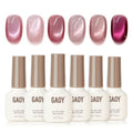 GAOY Pink Cat Eye Gel Nail Polish Set - 6 Colors with Magnet Tool
