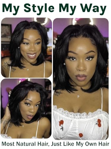 KLAIYI Glueless Yaki Straight Bob Wig 12-Inch - Easy Wear