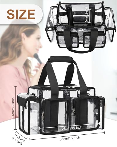 Relavel Clear Black Makeup Bag - Professional Organizer with Adjustable Dividers, Travel Cosmetic Case