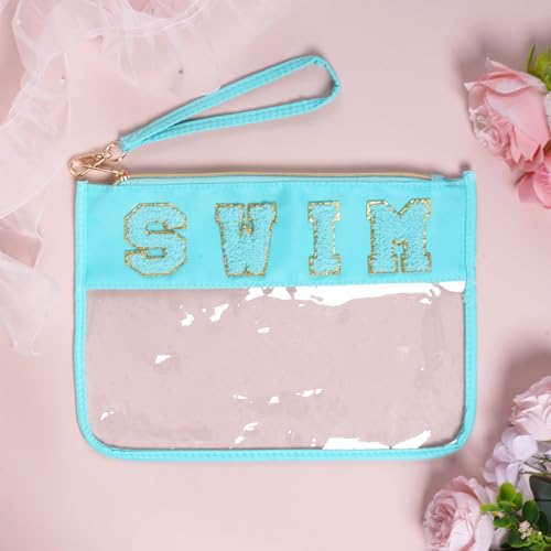 Chenille Letter Makeup Bag, Clear Flat Pouch with Zipper