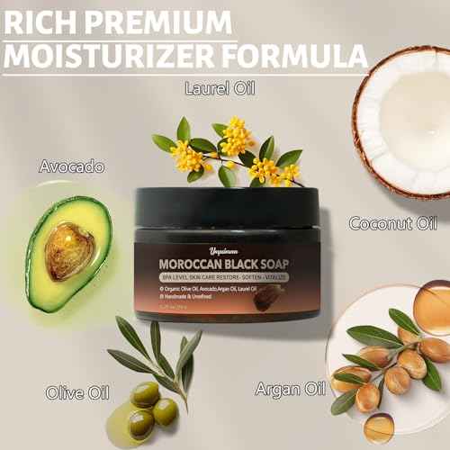 2 PCS Unrefined Moroccan Black Soap Handcrafted, Argan Oil Authetic Black Beldi Soap SPA Level Highly Moisturize, Purify and Soften Skin, with Laurel Oil for Face and Body, Unscented, 5.29 oz/150 g