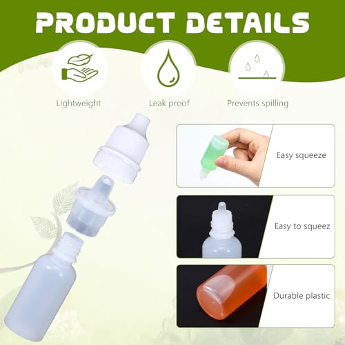 100 Pcs Plastic Dropper Bottles Squeezable Eye Liquid Dropper with Caps and Plug for Oil Eye Liquid Storage (15 ml)
