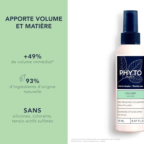 PHYTO VOLUME Volumizing Blow Dry Spray, Instant Volume, No Stiffness, Heat Protection, For Fine Hair, Thin Hair, Silicone Free, 5.07 fl. oz
