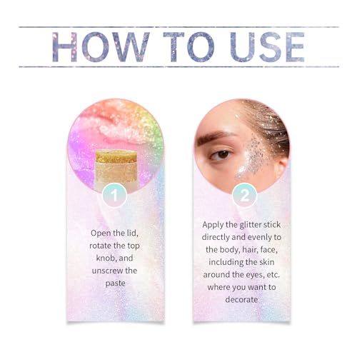 Silver Face and Body Glitter Stick,Holographic Neon Accessories Outfit Singer Concert Sparkling Festival Rave Glitter Makeup