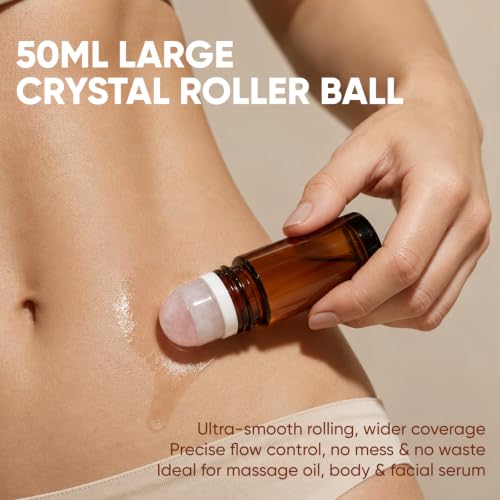Rose Quartz Roller Bottles 50ml - 2 Pack Amber Glass